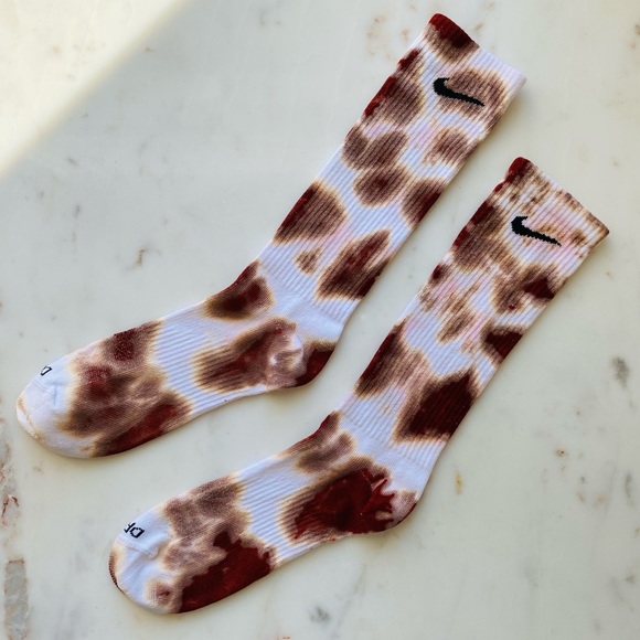 New Nike Maroon Tan Tie Dye Socks custom - Picture 5 of 8